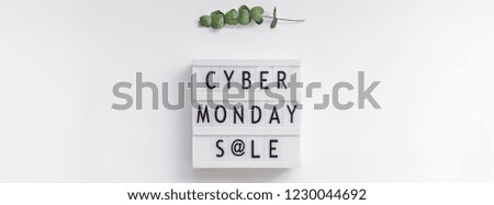 Creative Top view flat lay composition Cyber Monday sale text on lightbox white background copy space Template Cyber Monday sale mockup thanksgiving promotion advertising Long wide banner