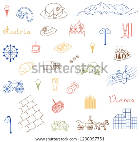 Icons set of Europe Austria vector illustration sketch logo silhouette