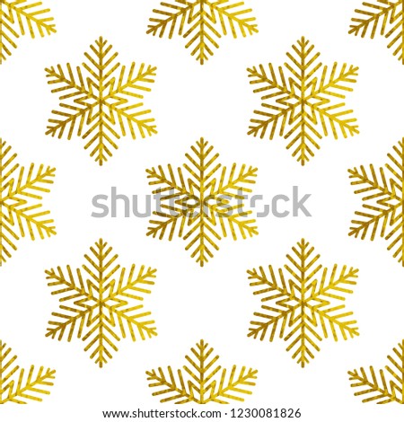 Christmas vector seamless pattern with golden snowflakes on a white background. 