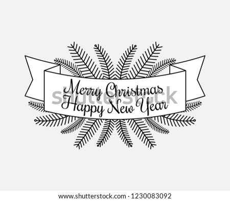 Vector Vintage Merry Christmas And Happy New Year Typography Icon composition, Illustration with editable stroke, shapes set