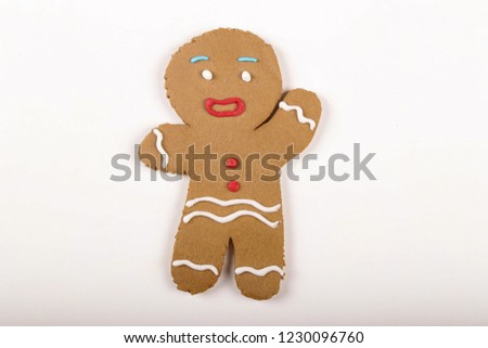 Christmas cookies, gingerbread In the form of a man isolated white background. Christmas background