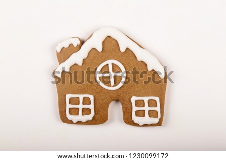 Christmas cookies, gingerbread In the form of a house isolated white background. Christmas background