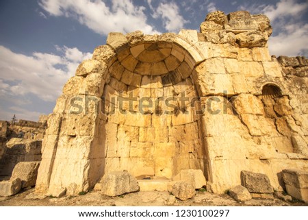 Roman ruins of ancient Heliopolis. Baalbek, Bekaa Valley, Lebanon.
