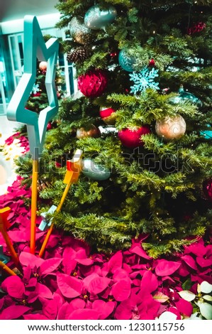 Decorated Christmas tree.Christmas and New Year holiday background.