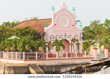 Catholic Church by the river at Mekong Delta in Cai Be District near to Cai Be Town and Floating Market of South Vietnam.
