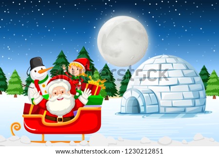 Santa at the winter landscape illustration