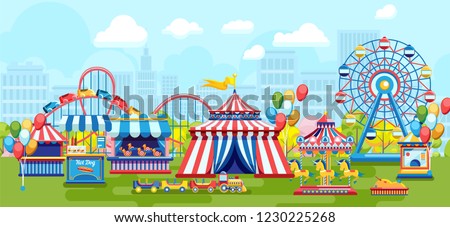 Amusement park for kids plaing vector illustration Royalty-Free Stock Photo #1230225268