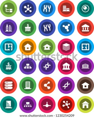 White Solid Icon Set- molecule vector, bank, building, hierarchy, dna, chromosomes, ovule, connect, big data, plan, apartments, office, home