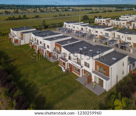 Modern houses district. Exteriors. Aerial view.