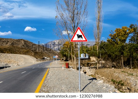 Animals on the road, warning sign, countryside
