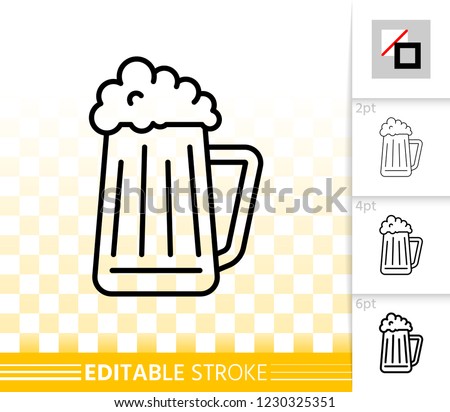 Beer Mug thin line icon. Outline web sign of tall glass. Pub Bar linear pictogram with different stroke width. Simple vector symbol, transparent background. Beer Mug editable stroke icon without fill
