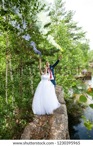 wedding photo shoot with smoke in nature