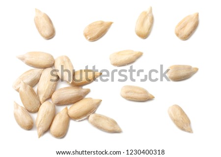 sunflower seeds isolated on white background. top view Royalty-Free Stock Photo #1230400318