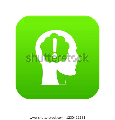 Head with exclamation mark inside icon digital green for any design isolated on white vector illustration