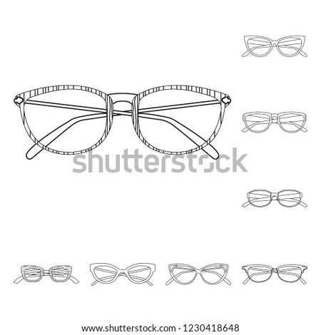 Vector illustration of glasses and frame icon. Collection of glasses and accessory stock vector illustration.