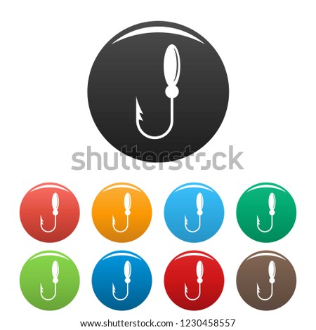 Small fish hook icons set 9 color vector isolated on white for any design
