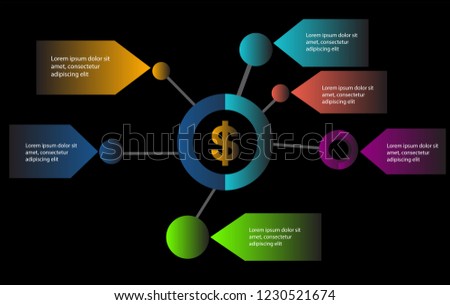 Detailed banner infographic  vector illustration. Colorful graphics and presentation on black background.