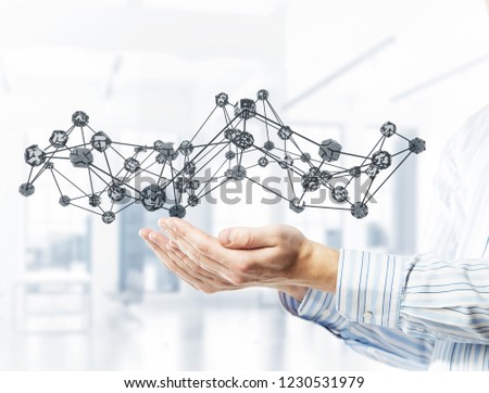 Close of businessman hands holding glass connection concept . 3d rendering