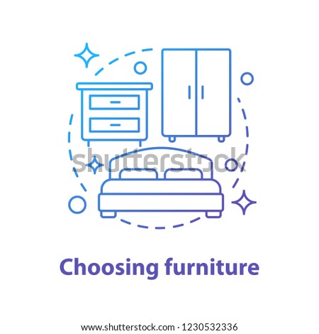Choosing furniture concept icon. Interior design idea thin line illustration. Bedroom. Bed, wardrobe, nightstand. Vector isolated outline drawing