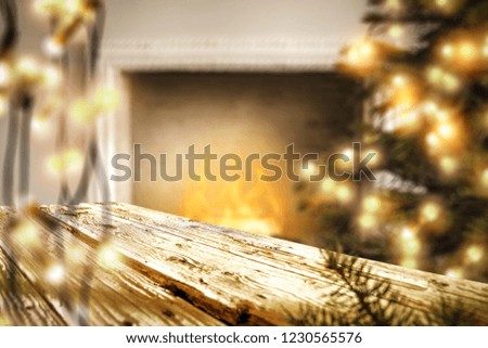 Table background of free space for your decoration and fireplace 