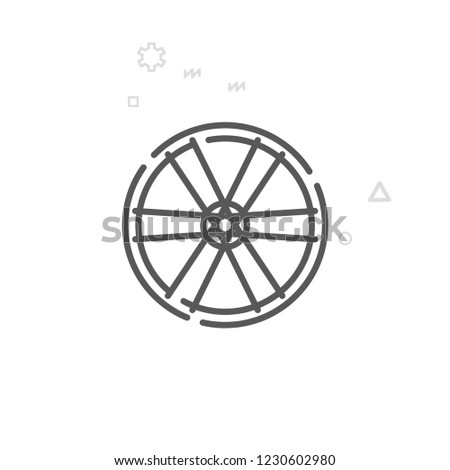 Bike Rim and Spokes Vector Line Icon. Bicycle Wheel Symbol, Pictogram, Sign. Light Abstract Geometric Background. Editable Stroke. Adjust Line Weight. Design with Pixel Perfection.