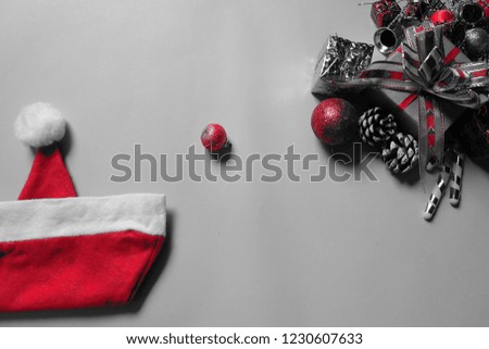 Christmas composition. Top view, flat lay, copy space.  - Red and black tone. Black background.