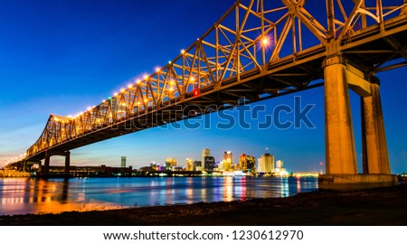 New Orleans, LA: Crescent City Connection (Greater New Orleans Bridge), cantilever bridge carrying Highway 90 Business over Mississippi River, 5th longest cantilever bridge in the world, built in 1958