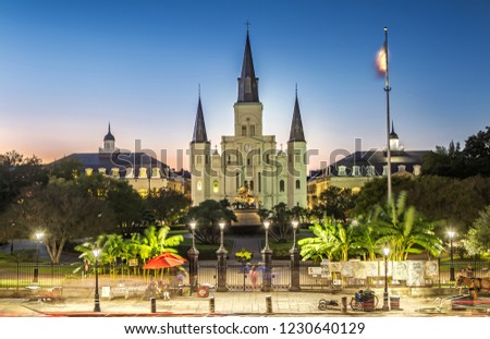 St. Louis Cathedral in New Orleans, LA at Dusk