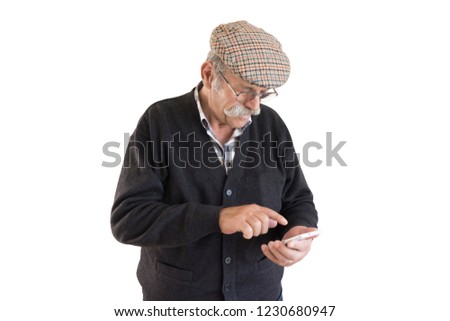 Senior man use smartphone isolated