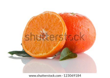 Fresh orange mandarins isolated on a white background.