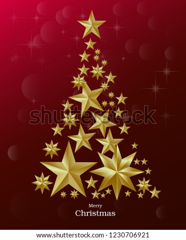 Christmas and New Years red background with Christmas  paper stars. Royalty-Free Stock Photo #1230706921