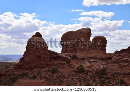 Scenic view of the legendary windows rock formation in Arches National Park, USA