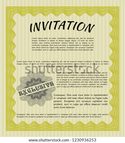 Yellow Retro vintage invitation. Perfect design. Customizable, Easy to edit and change colors. Printer friendly. 