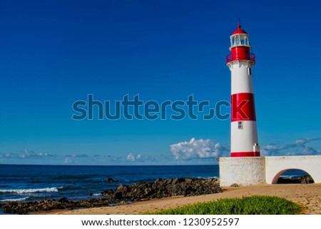 Lighthouse Itapuã beach with blue sky, Salvador, Bahia, Brazil                  