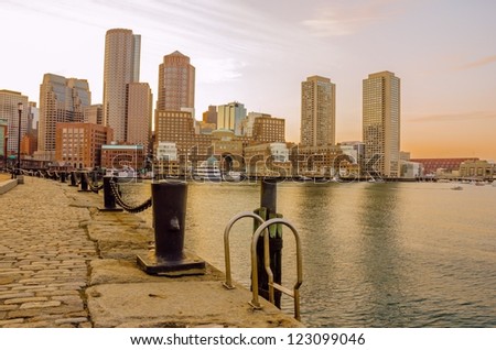 Boston Skyline and Waterfront at sunset