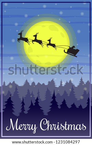 Christmas background with reindeer and Santa Claus