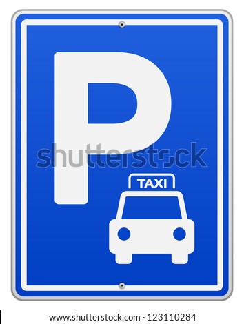 Blue Vector Parking Sign - Taxi Cab Blue Road sign on shiny blue background