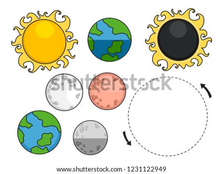 Illustration of a Lunar Eclipse Elements from Sun, Earth and Moon
