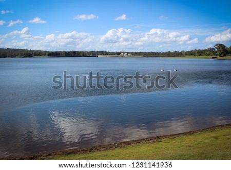 A picturesque view of Lake Samsonvale from Bullocky Rest in Queensland, Australia. 