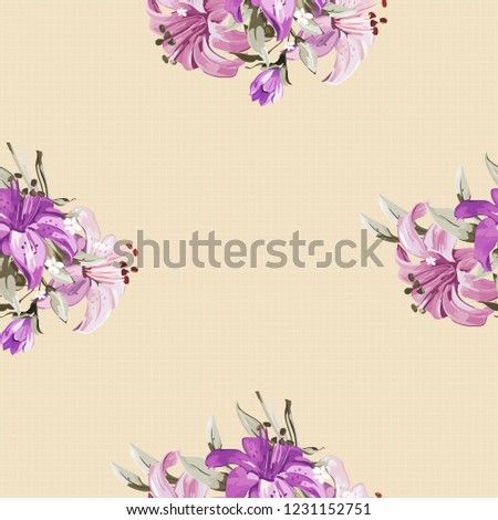 Seamless floral pattern with wonderful lilies Vector Illustration 