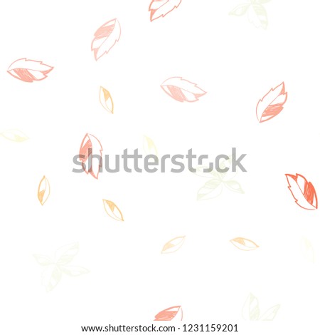 Light Red, Yellow vector seamless doodle background with leaves. leaves on elegant natural pattern with gradient. Pattern for design of window blinds, curtains.