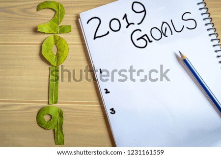 Goals for the year 2019. Copy space provided for writing goals