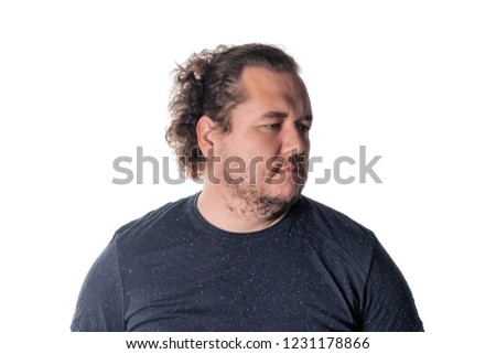 Portrait of thoughtful man isolated over white background. Looking aside.