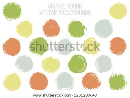 Vector grunge circles. Retro stamp texture circle scratched label backgrounds. Circular tag, ink logo shape, round button elements. Grunge round shape banner backgrounds set.