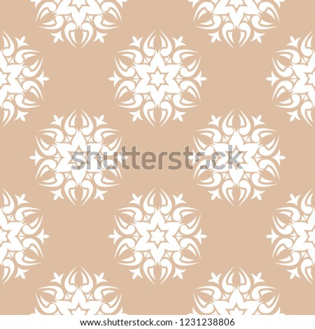 White floral design on beige background. Seamless pattern for textile and wallpapers