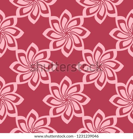 Floral ornament on red background. Seamless pattern for textile and wallpapers