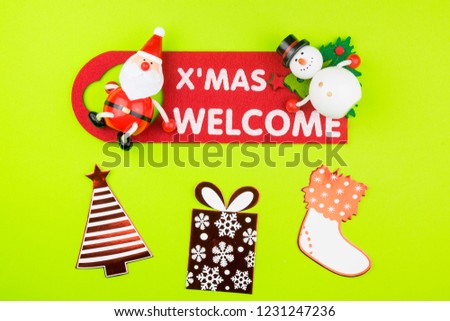 Christmas decorations on green background with copy space.Christmas day concept