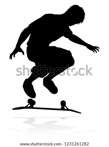Very high quality and highly detailed skating skateboarder silhouette