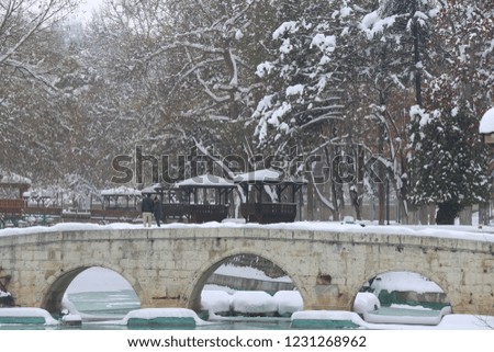 Konya meram bridge at winter landscapes