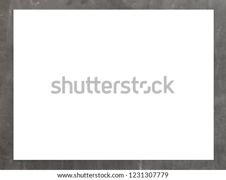 White blank paper on grey modern cement background. Border. Free space for any text design. 
